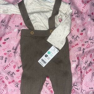 Carter's Cream and Brown Bodysuit with Suspenders